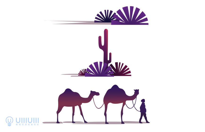 AI教程！噪点质感扁平沙漠场景插画