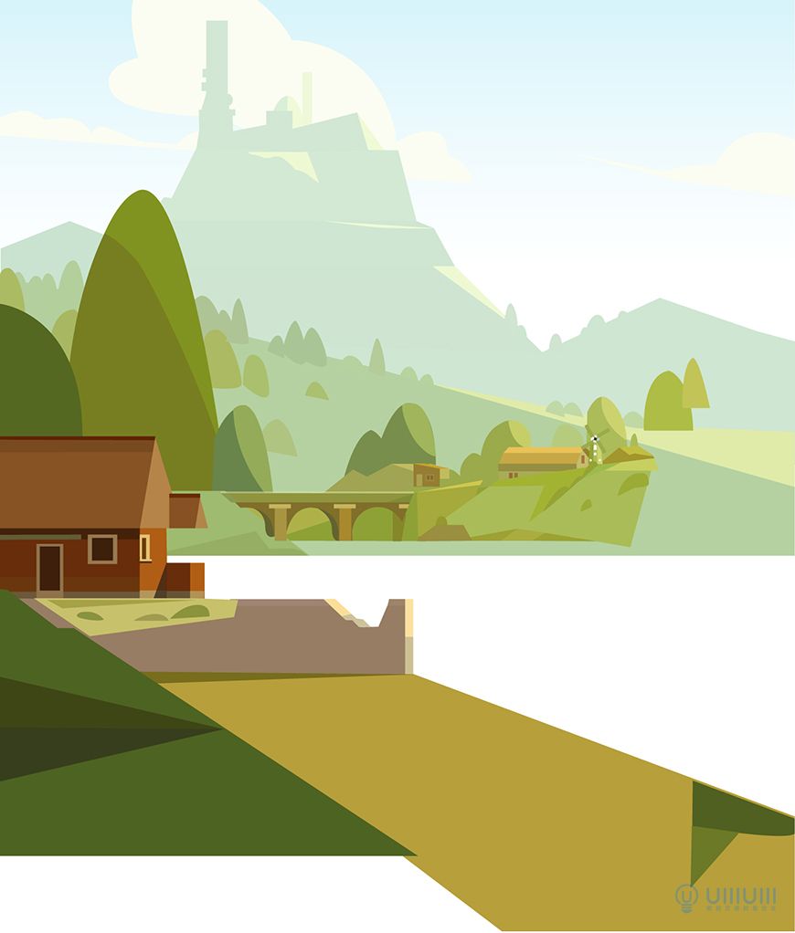 AI教程！教你用几何形状绘制扁平风野外场景插画