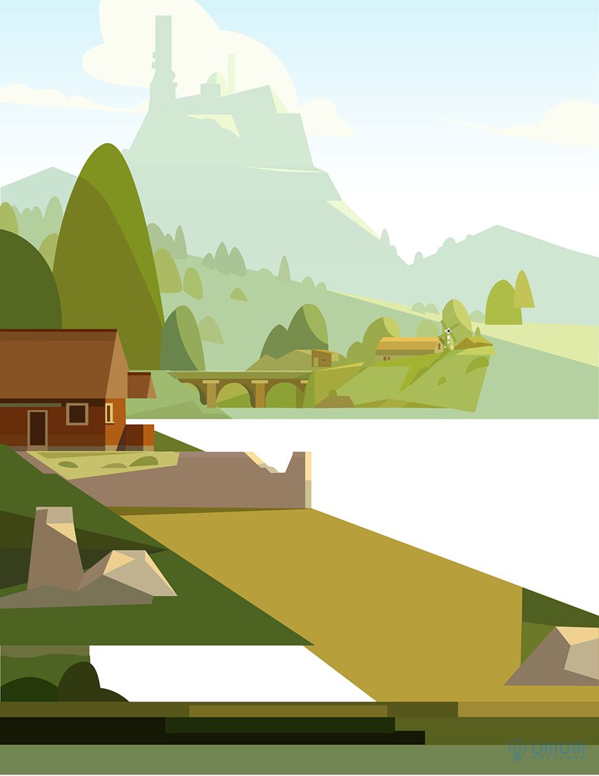 AI教程！教你用几何形状绘制扁平风野外场景插画