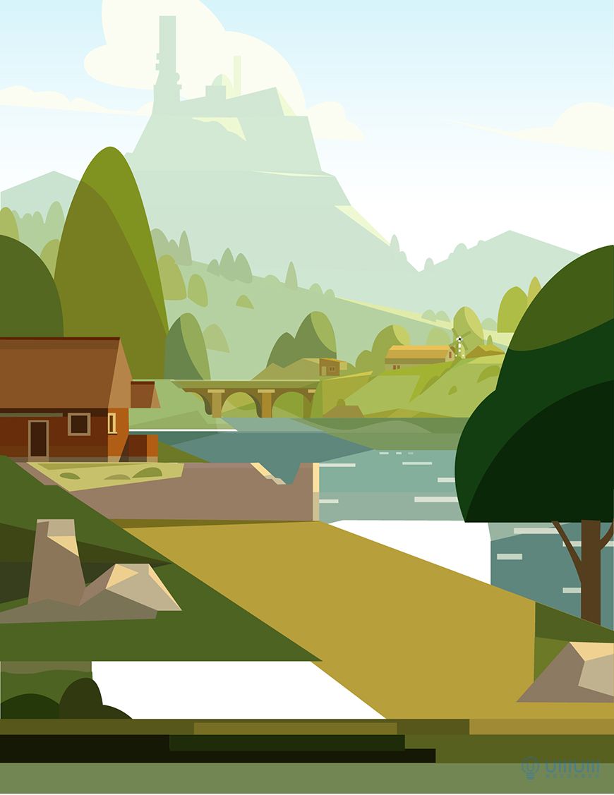 AI教程！教你用几何形状绘制扁平风野外场景插画