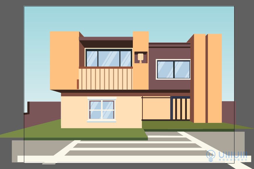 AI教程！噪点质感温馨建筑场景插画